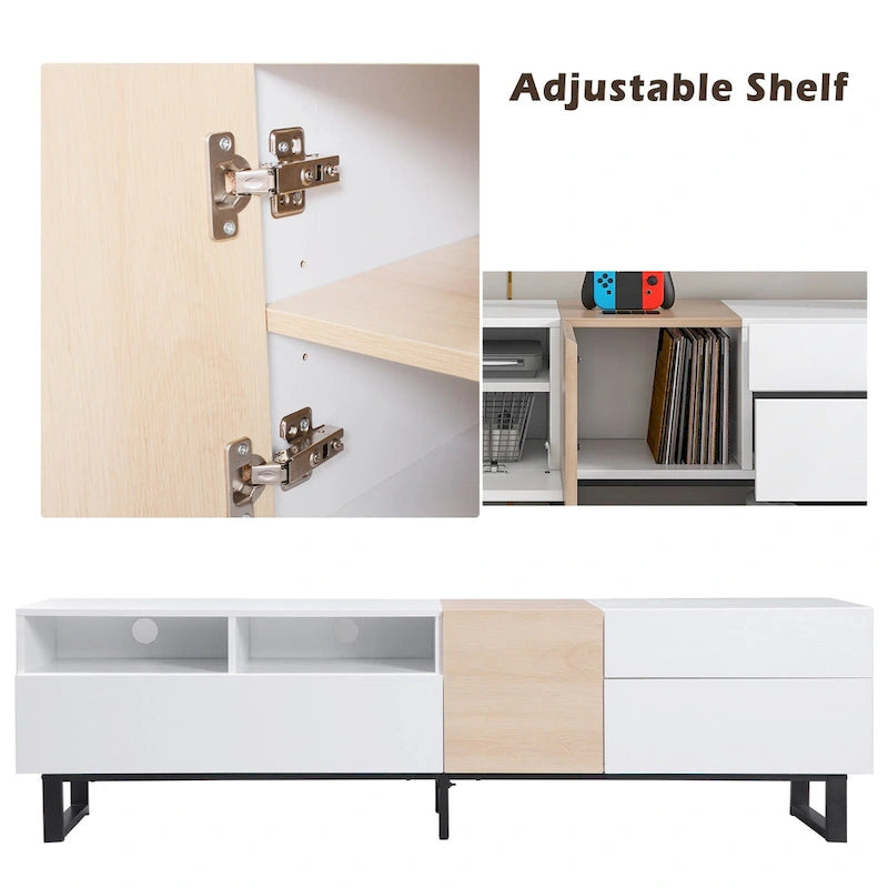 Meuble TV de 70,9 po avec double espace de rangement et porte abattante pour téléviseurs jusqu'à 80 po