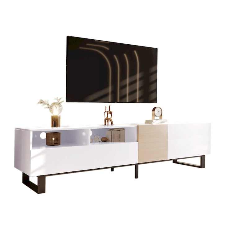 Meuble TV de 70,9 po avec double espace de rangement et porte abattante pour téléviseurs jusqu'à 80 po