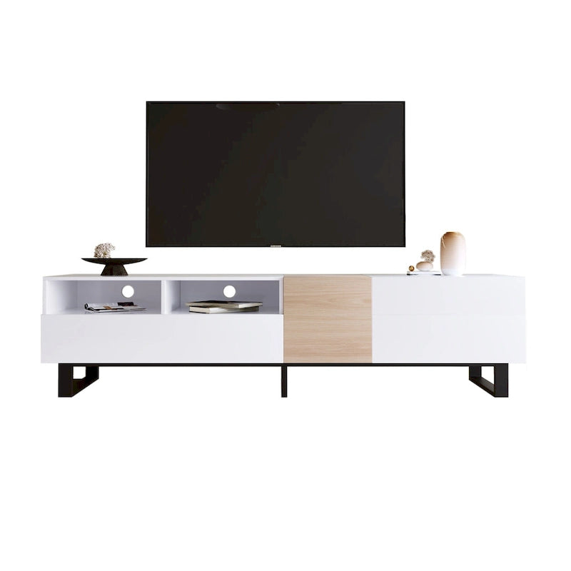 Meuble TV de 70,9 po avec double espace de rangement et porte abattante pour téléviseurs jusqu'à 80 po