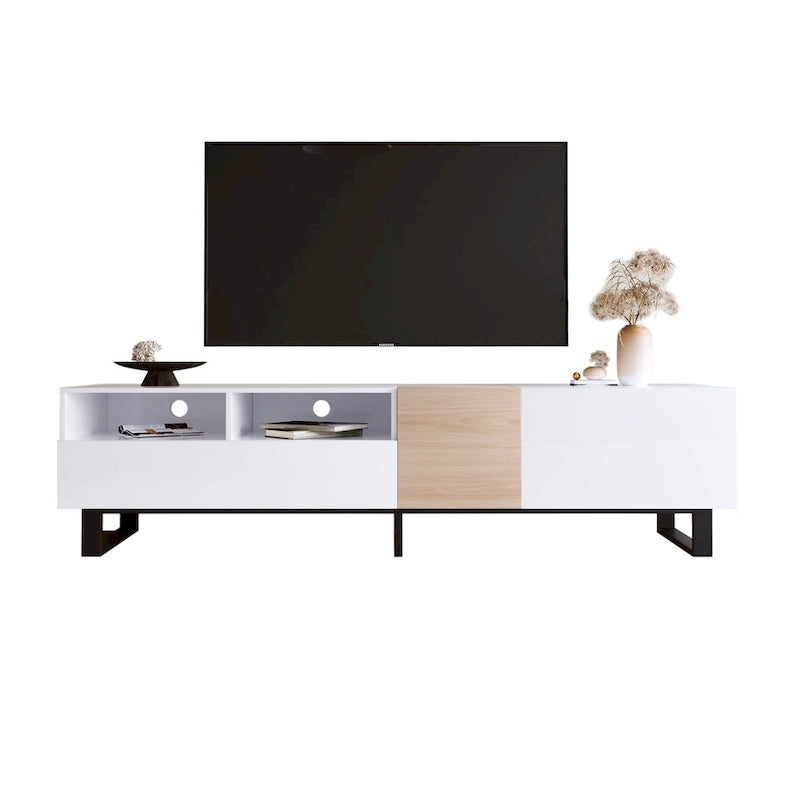 Meuble TV de 70,9 po avec double espace de rangement et porte abattante pour téléviseurs jusqu'à 80 po