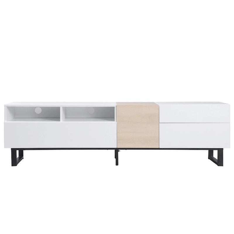 Meuble TV de 70,9 po avec double espace de rangement et porte abattante pour téléviseurs jusqu'à 80 po