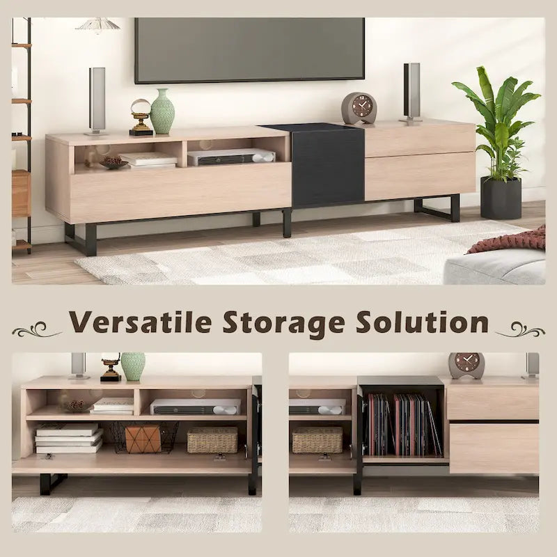 Meuble TV de 70,9 po avec double espace de rangement et porte abattante pour téléviseurs jusqu'à 80 po