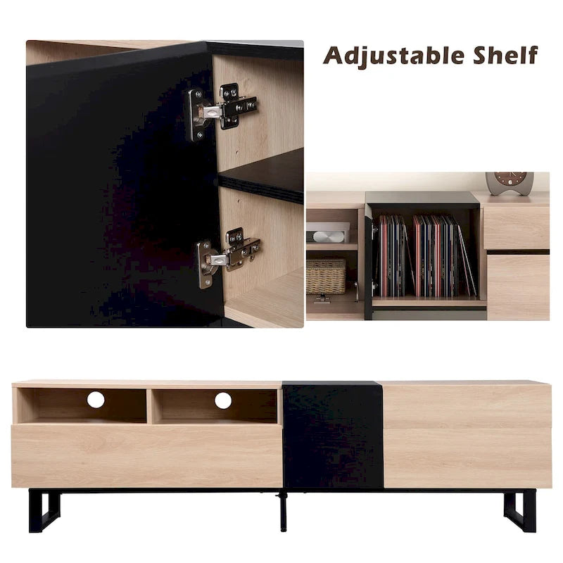 Meuble TV de 70,9 po avec double espace de rangement et porte abattante pour téléviseurs jusqu'à 80 po