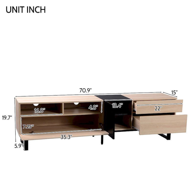 Meuble TV de 70,9 po avec double espace de rangement et porte abattante pour téléviseurs jusqu'à 80 po