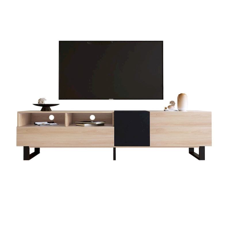 Meuble TV de 70,9 po avec double espace de rangement et porte abattante pour téléviseurs jusqu'à 80 po