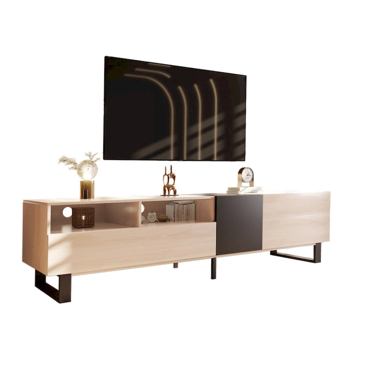 Meuble TV de 70,9 po avec double espace de rangement et porte abattante pour téléviseurs jusqu'à 80 po