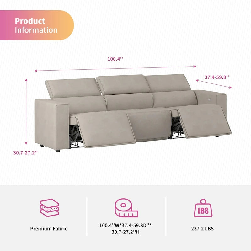 Canapé inclinable électrique, canapé inclinable électrique en similicuir, mobilier de cinéma avec station de chargement USB