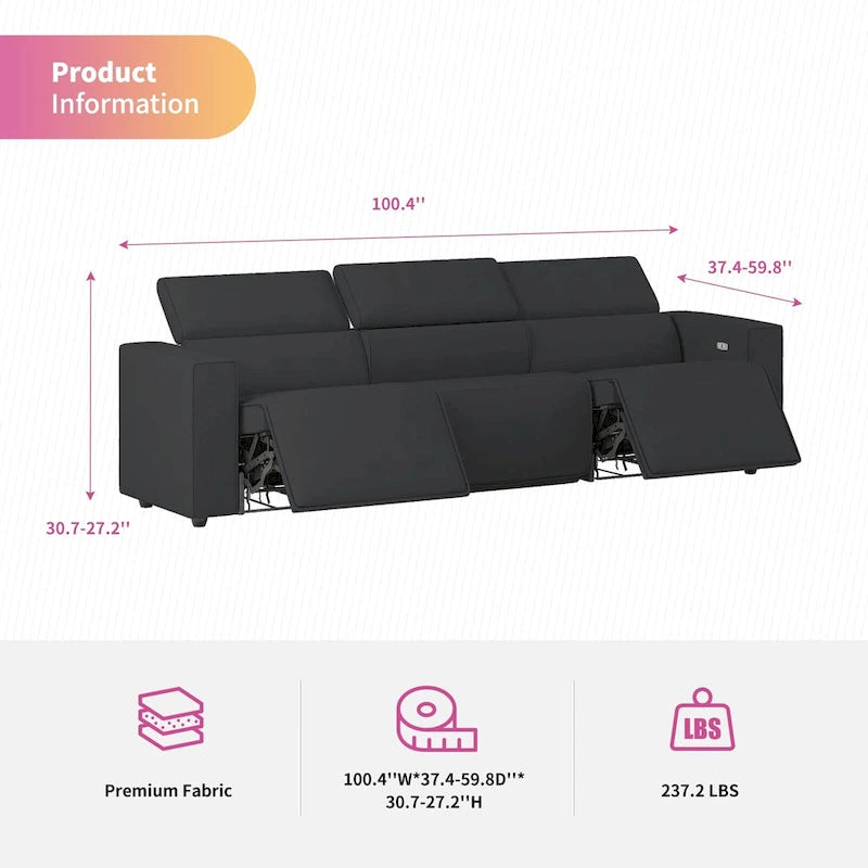 Canapé inclinable électrique, canapé inclinable électrique en similicuir, mobilier de cinéma avec station de chargement USB