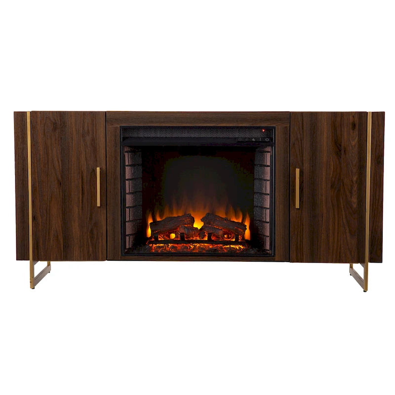 Meuble TV avec cheminée électrique en bois brun de style contemporain, compatible avec les téléviseurs jusqu'à 52 pouces, de la marque SEI Furniture