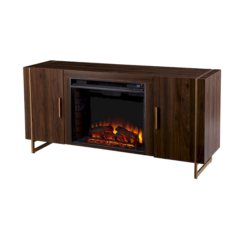 Meuble TV avec cheminée électrique en bois brun de style contemporain, compatible avec les téléviseurs jusqu'à 52 pouces, de la marque SEI Furniture