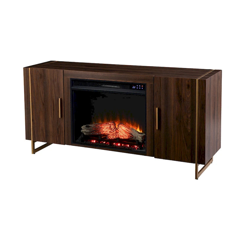 Meuble TV avec cheminée électrique en bois brun de style contemporain, compatible avec les téléviseurs jusqu'à 52 pouces, de la marque SEI Furniture