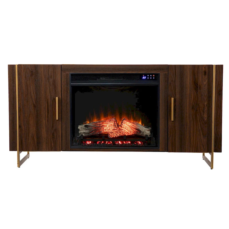 Meuble TV avec cheminée électrique en bois brun de style contemporain, compatible avec les téléviseurs jusqu'à 52 pouces, de la marque SEI Furniture