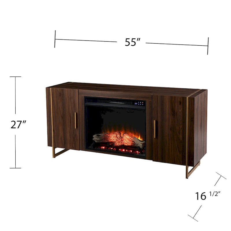 Meuble TV avec cheminée électrique en bois brun de style contemporain, compatible avec les téléviseurs jusqu'à 52 pouces, de la marque SEI Furniture