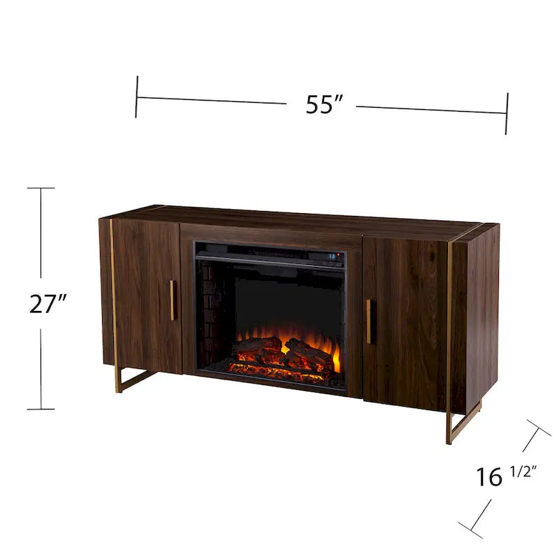 Meuble TV avec cheminée électrique en bois brun de style contemporain, compatible avec les téléviseurs jusqu'à 52 pouces, de la marque SEI Furniture