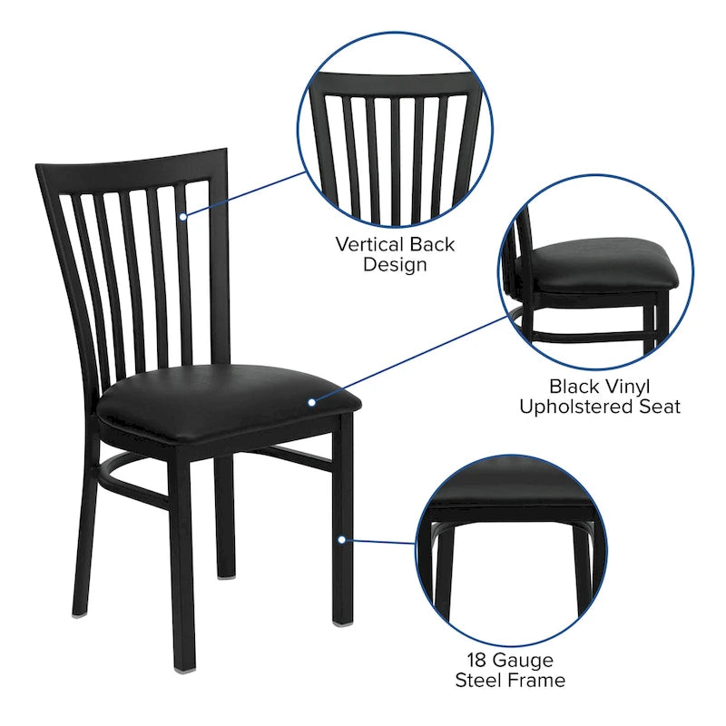 Chaise de restaurant en métal à dossier School House - 17,25 larg. x 18,75 prof. x 34,75 haut. - 17,25 larg. x 18,75 prof. x 34,75 haut.