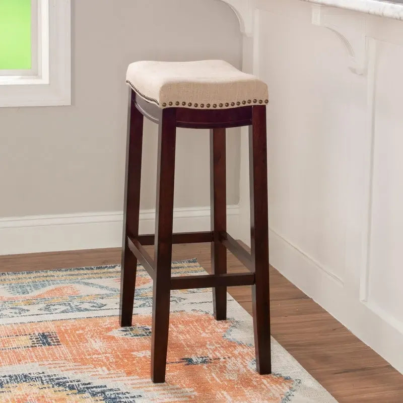 Tabouret de bar dossier bas en lin de 81 cm