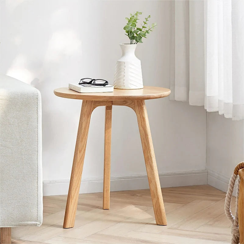 Table d'appoint ronde Table basse 100 % en bois de chêne massif naturel