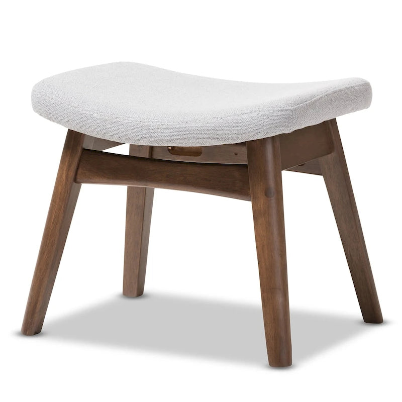 Repose-pieds rembourré en tissu gris clair de style milieu du siècle
