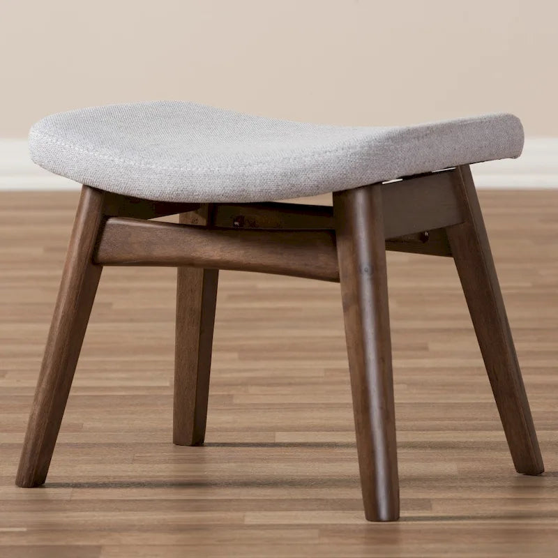 Repose-pieds rembourré en tissu gris clair de style milieu du siècle