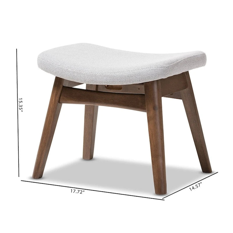Repose-pieds rembourré en tissu gris clair de style milieu du siècle