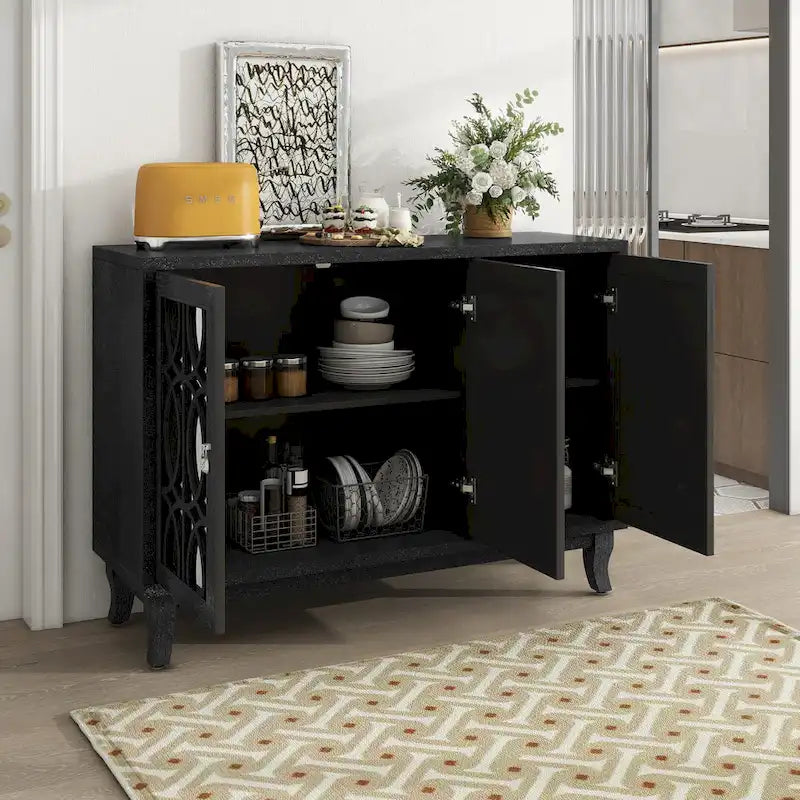 Buffet bas avec 3 portes vitrées