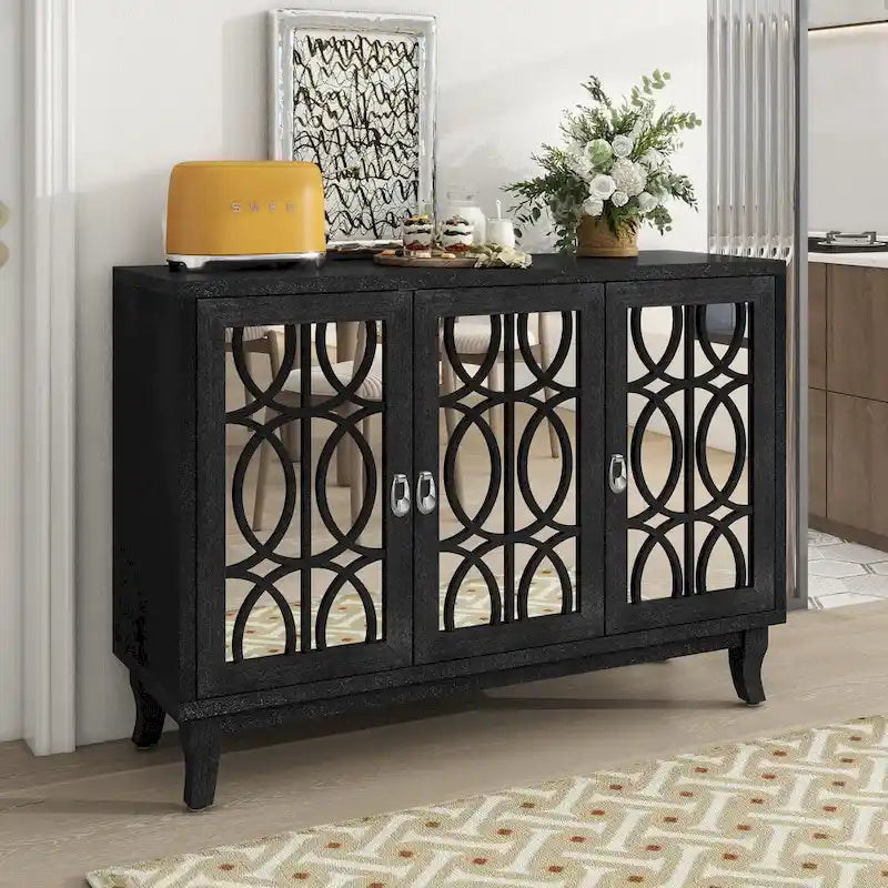 Buffet bas avec 3 portes vitrées