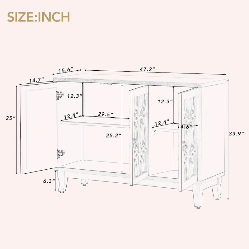 Buffet bas avec 3 portes vitrées