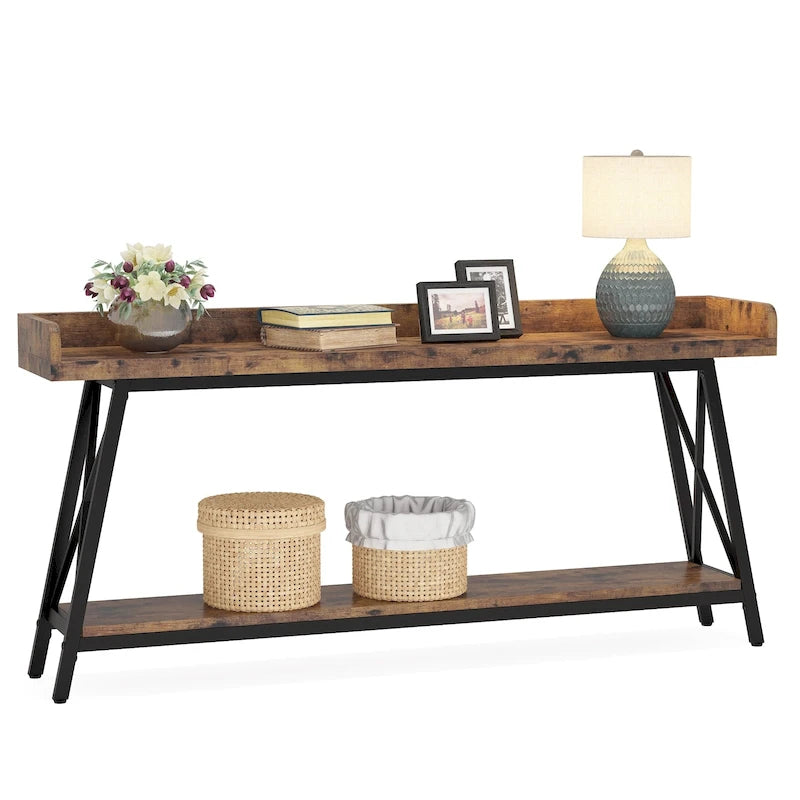 Table d'entrée de 180 cm de long, Console étroite derrière le canapé Marron