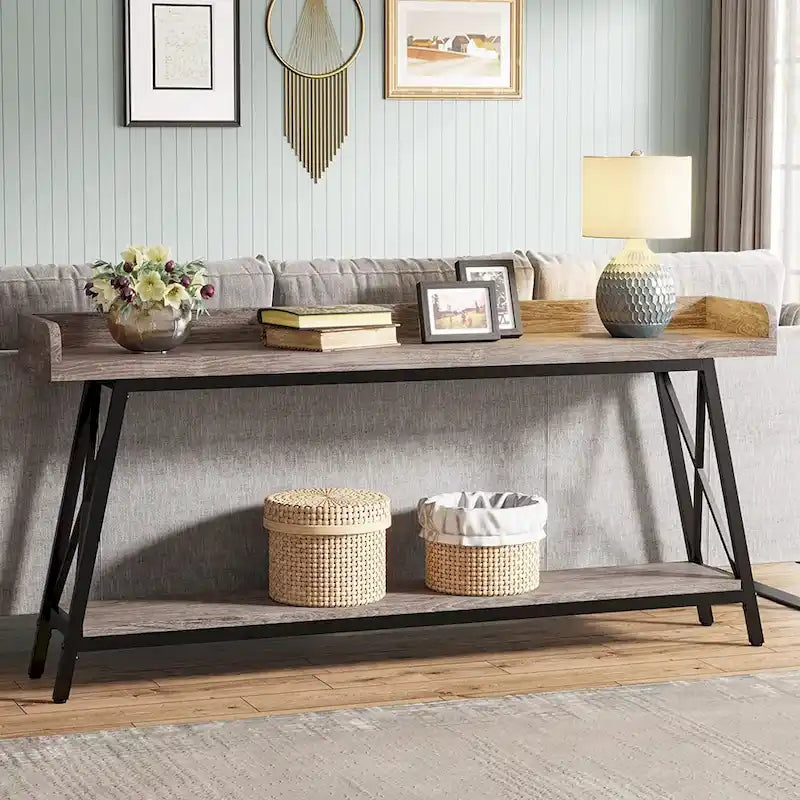 Table d'entrée de 180 cm de long, Console étroite derrière le canapé Marron