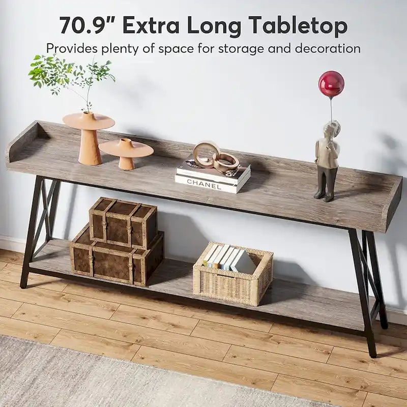 Table d'entrée de 180 cm de long, Console étroite derrière le canapé Marron
