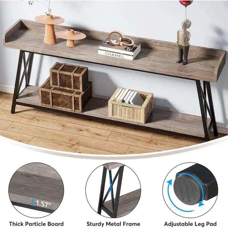 Table d'entrée de 180 cm de long, Console étroite derrière le canapé Marron