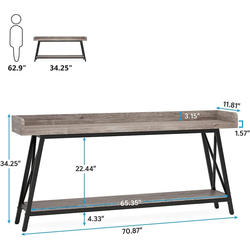 Table d'entrée de 180 cm de long, Console étroite derrière le canapé Marron