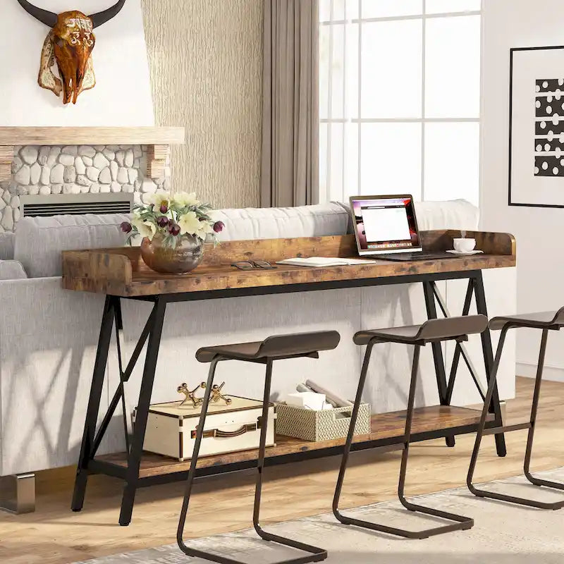 Table d'entrée de 180 cm de long, Console étroite derrière le canapé Marron