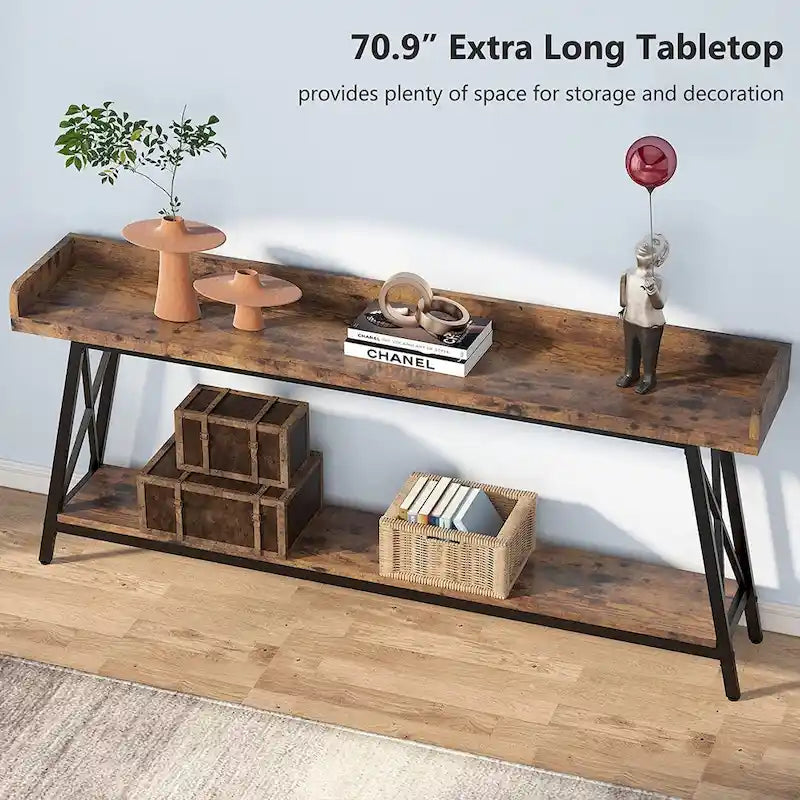 Table d'entrée de 180 cm de long, Console étroite derrière le canapé Marron