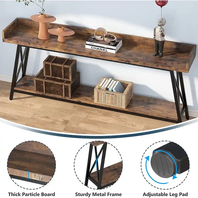 Table d'entrée de 180 cm de long, Console étroite derrière le canapé Marron