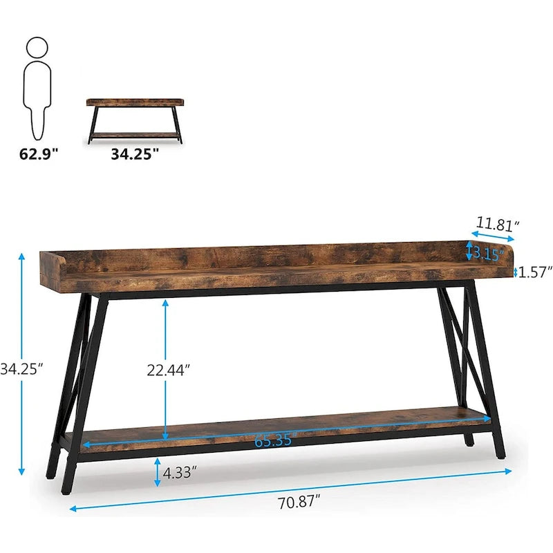 Table d'entrée de 180 cm de long, Console étroite derrière le canapé Marron