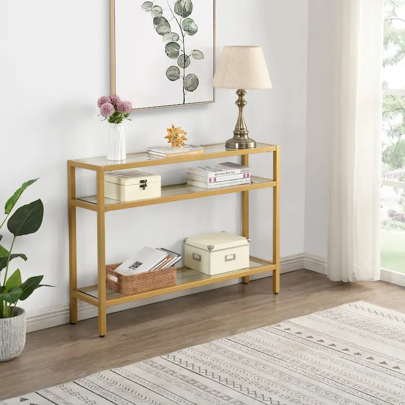 Console de table à 3 niveaux en verre – Doré