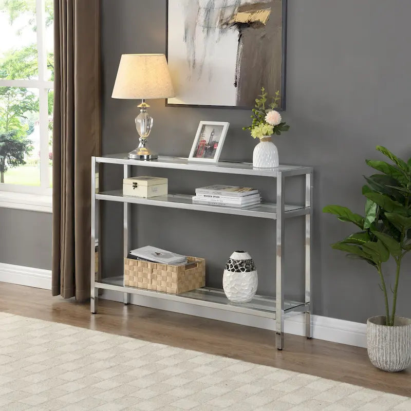 Console de table à 3 niveaux en verre – Doré