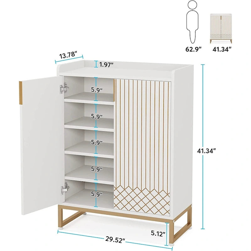 Meuble à chaussures 5 niveaux avec portes, 25 paires, organisateur de chaussures en bois blanc