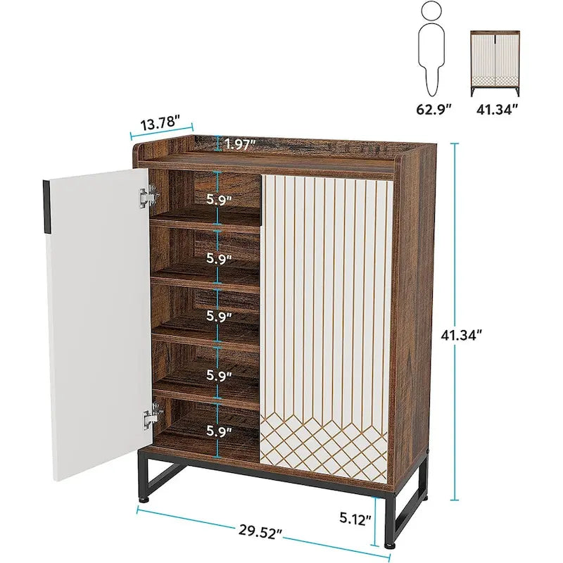 Meuble à chaussures 5 niveaux avec portes, 25 paires, organisateur de chaussures en bois blanc
