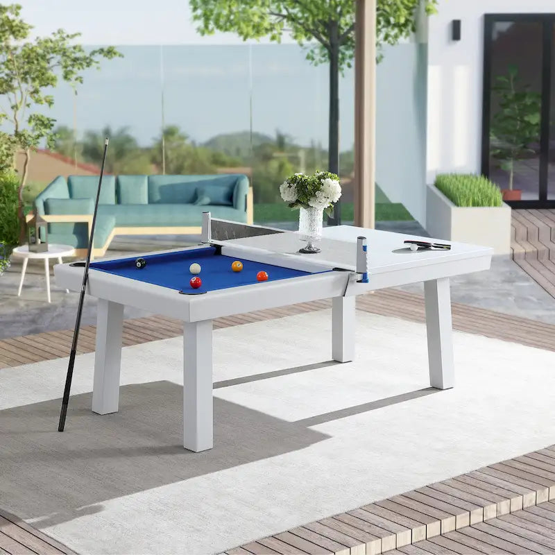 Billard en ardoise intérieur/extérieur 2,4 m avec plateau de salle à manger et accessoires