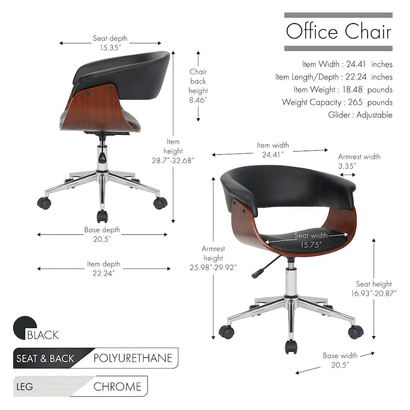 Chaise de bureau en similicuir avec piètement chromé