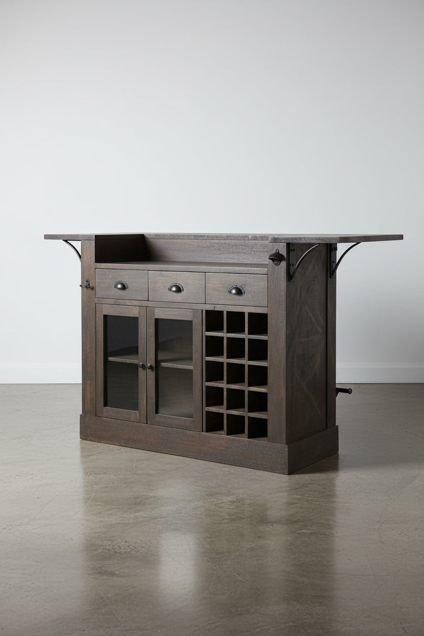 Cheers Dark Brown Solid Wood w/Wine Bottle Storage Kitchen Island - 67.8L x 29.0W x 42.5H