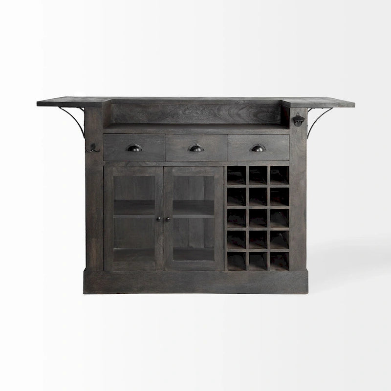 Îlot de cuisine en bois massif brun foncé avec rangement pour bouteilles de vin - 67,8L x 29,0W x 42,5H