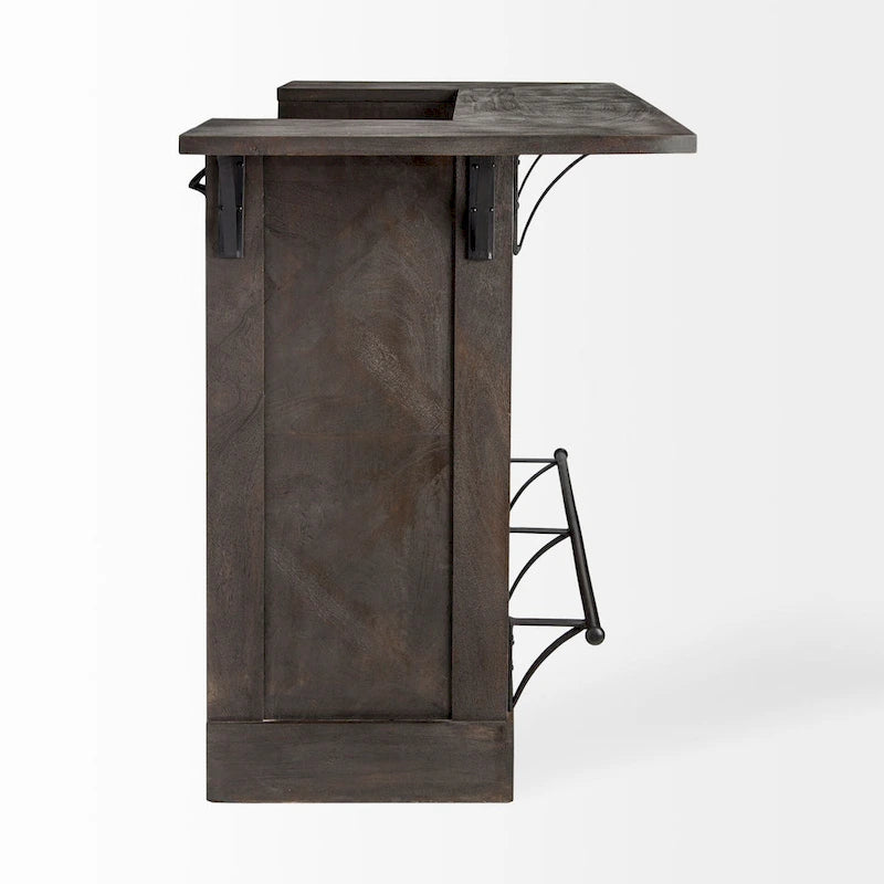 Îlot de cuisine en bois massif brun foncé avec rangement pour bouteilles de vin - 67,8L x 29,0W x 42,5H