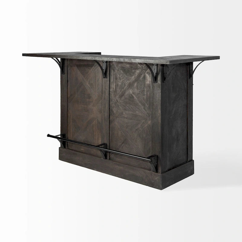 Îlot de cuisine en bois massif brun foncé avec rangement pour bouteilles de vin - 67,8L x 29,0W x 42,5H