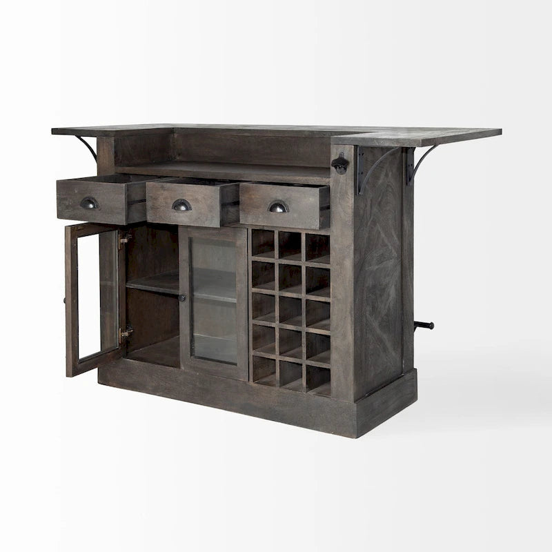 Îlot de cuisine en bois massif brun foncé avec rangement pour bouteilles de vin - 67,8L x 29,0W x 42,5H