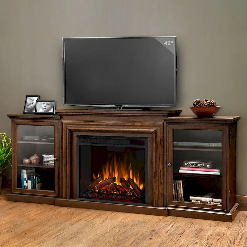 Meuble TV cheminée électrique 72 po en chêne châtaignier par - 72L x 15.5W x 30.1H