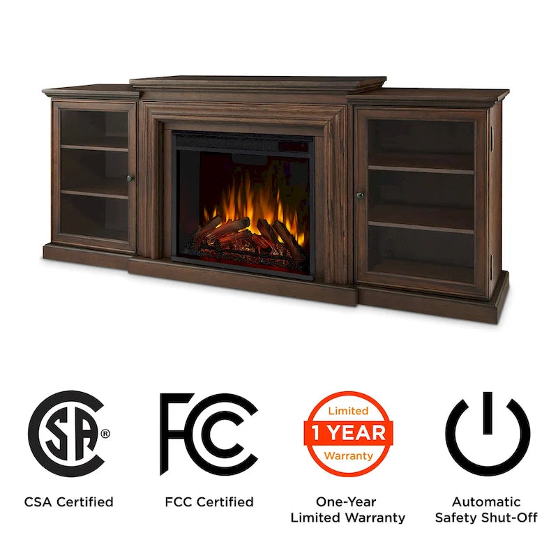 Meuble TV cheminée électrique 72 po en chêne châtaignier par - 72L x 15.5W x 30.1H