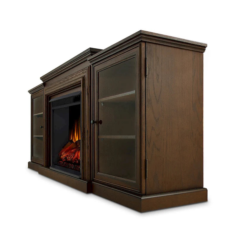 Meuble TV cheminée électrique 72 po en chêne châtaignier par - 72L x 15.5W x 30.1H